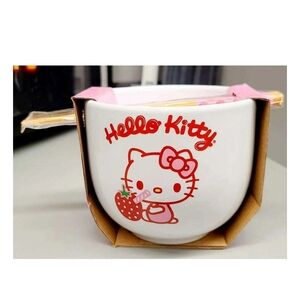 Hello Kitty White Ceramic Bowl with Red Strawberry Design